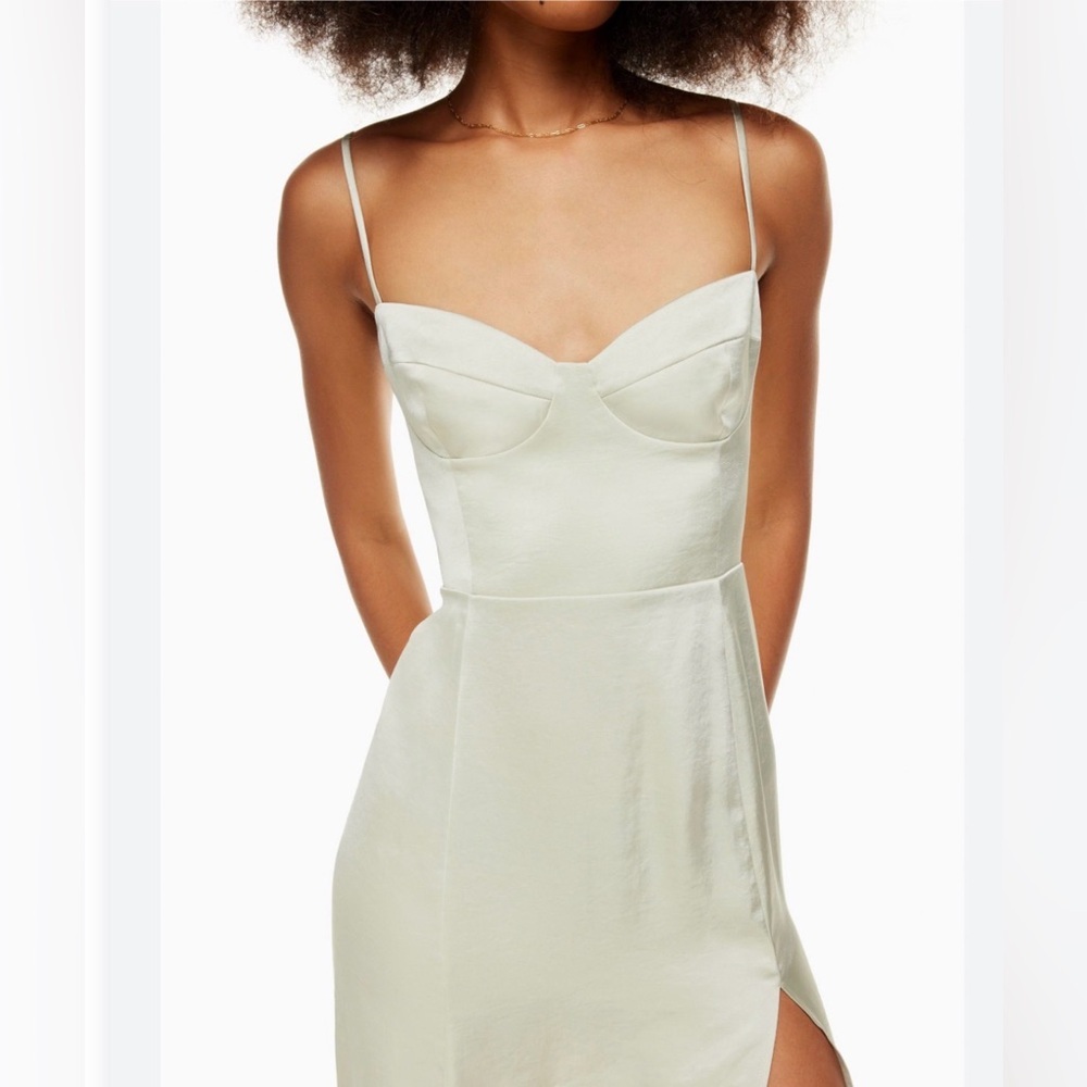 Wilfred Aritzia Glaze Satin Midi Dress Mint Green Bustier Slip Dress Size 8
